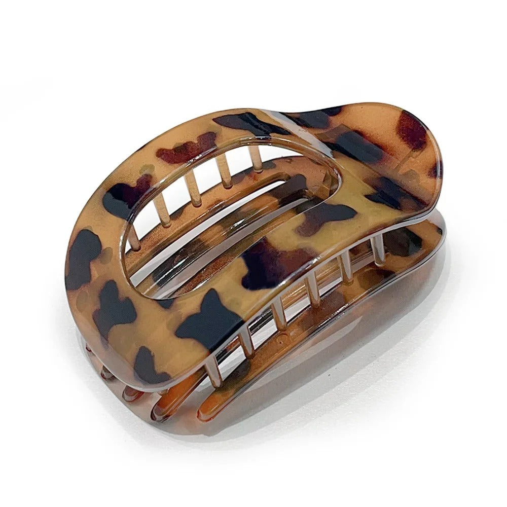 Leopard Matte Oval Hair Claw Clip – Curved Acrylic Barrette for Women’s Everyday Styling