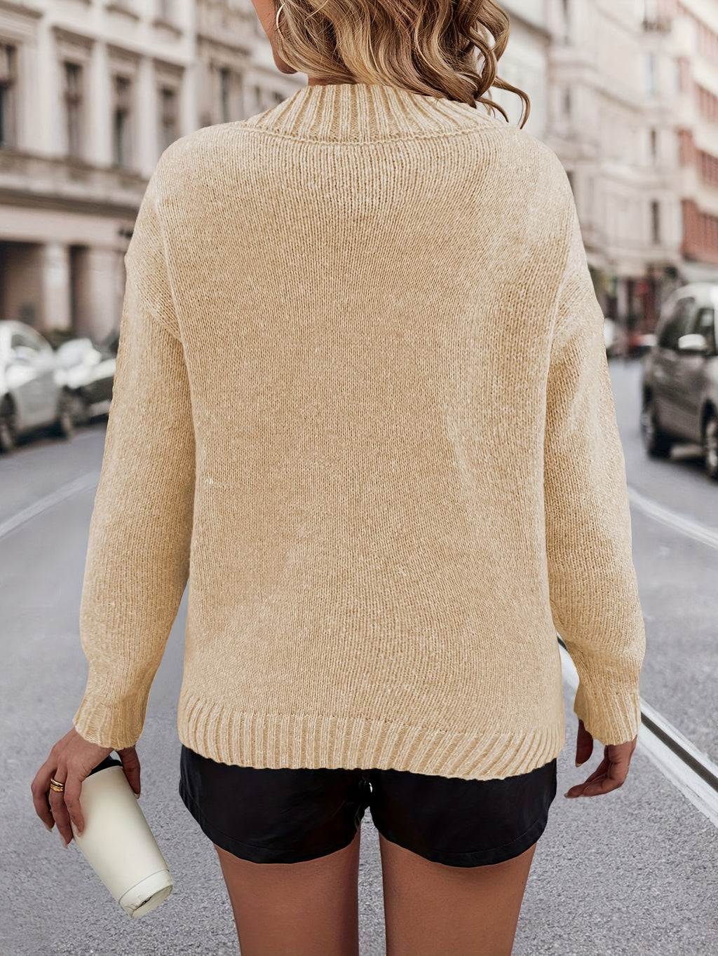 Chic Color-Block V-Neck Loose Pullover for Winter