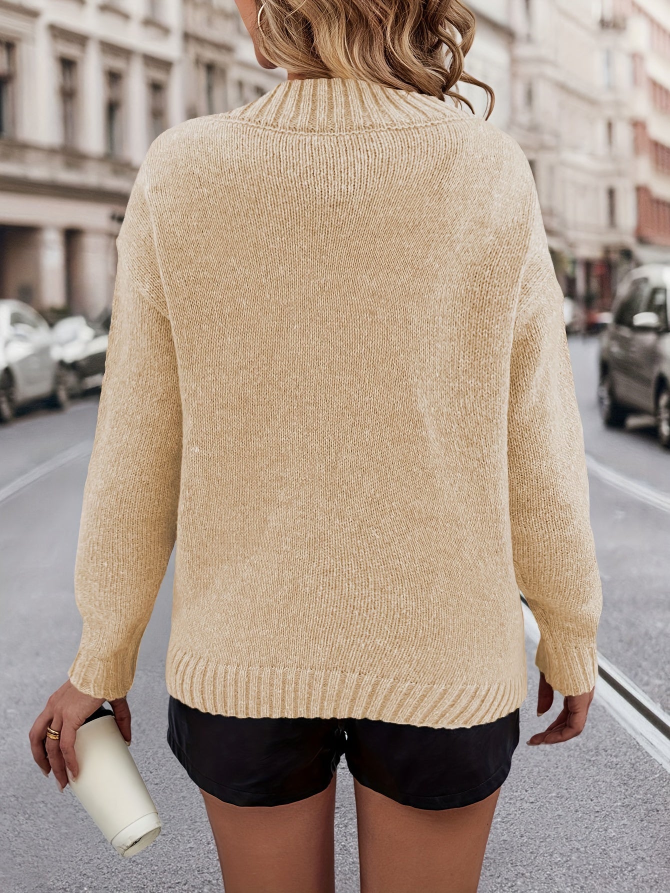 Chic Color-Block V-Neck Loose Pullover for Winter