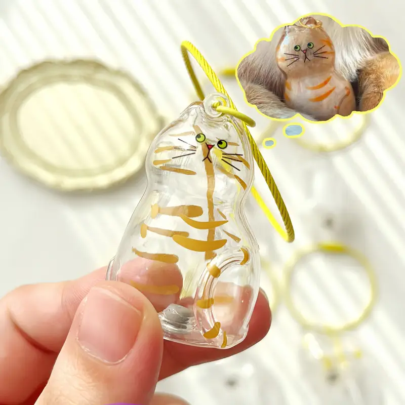 Cat Fur Memorial Keychain Transparent Pet Hair Keepsake Pendant
