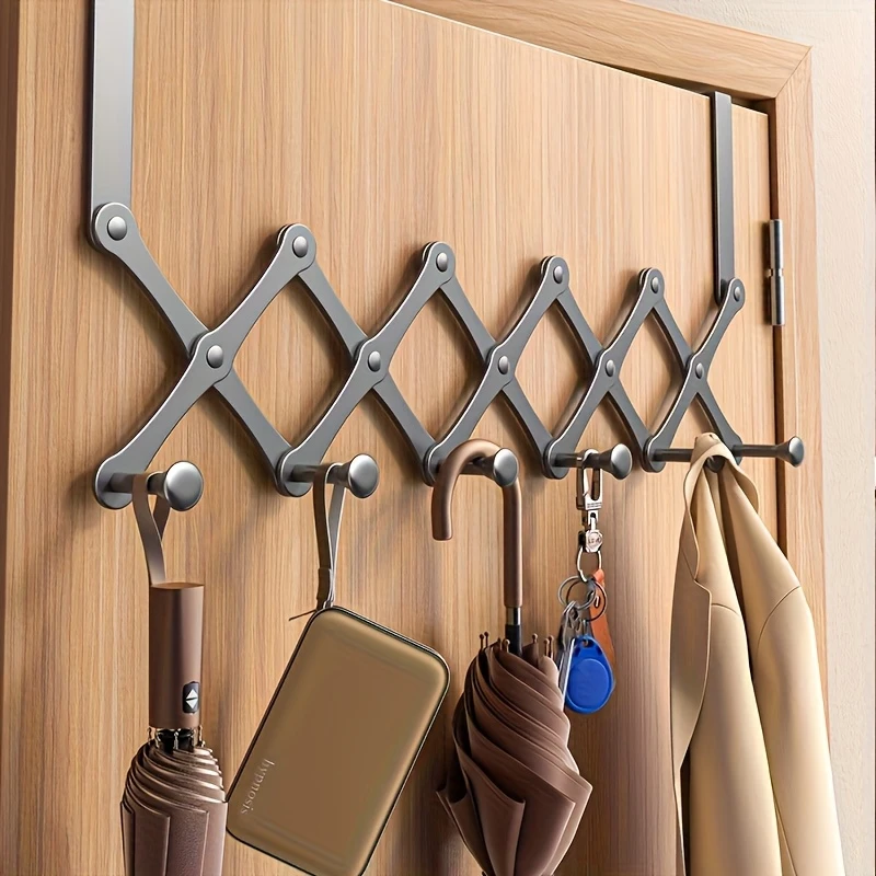 Retractable Over-the-Door Hook Rack – Heavy-Duty with 6 Hooks for Coats, Towels & Bags - CartRare