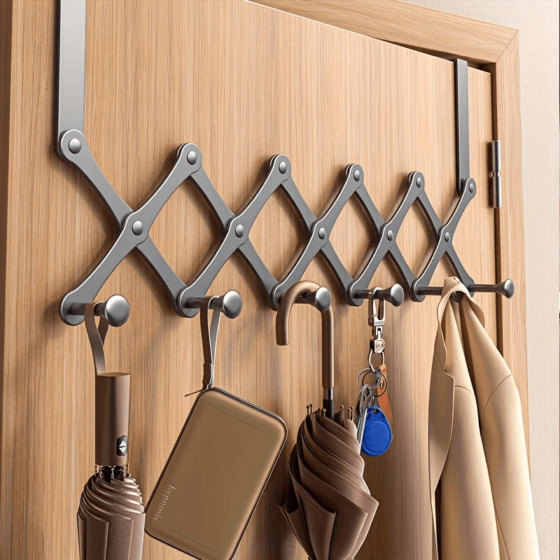 Retractable Over-the-Door Hook Rack – Heavy-Duty with 6 Hooks for Coats, Towels & Bags - CartRare