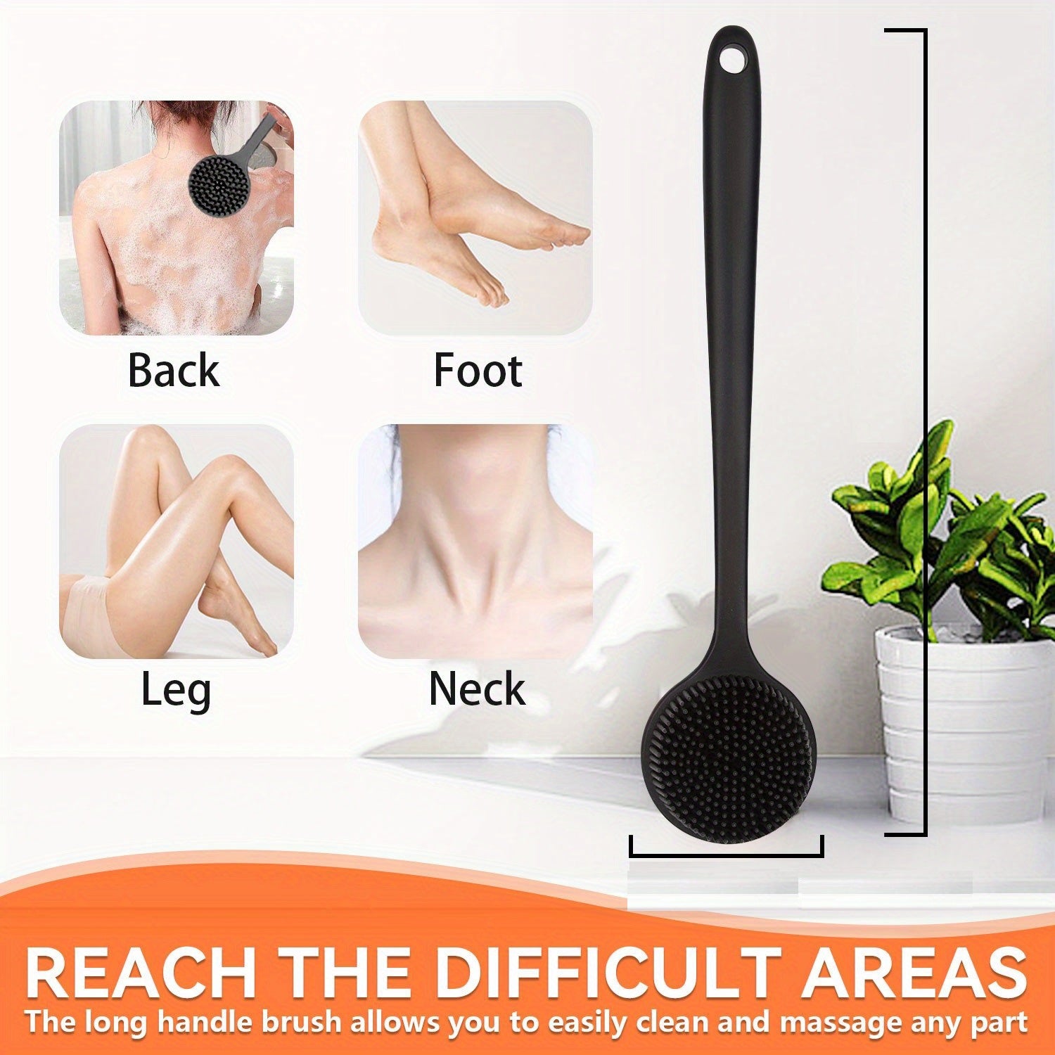 Ergonomic Long Handled Silicone Bath Brush Soft Bristles for Deep Cleaning - CartRare