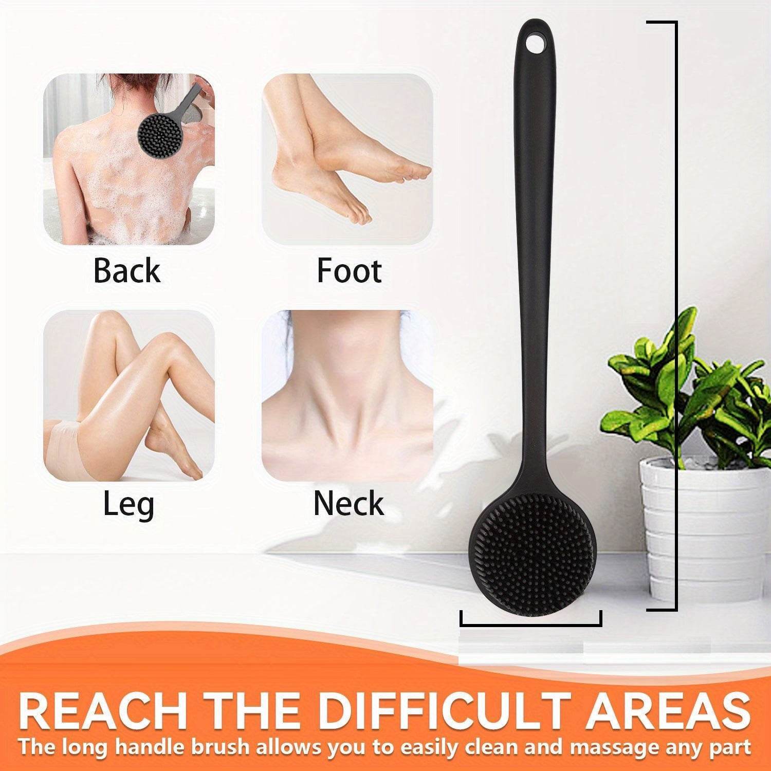 Ergonomic Long Handled Silicone Bath Brush Soft Bristles for Deep Cleaning - CartRare