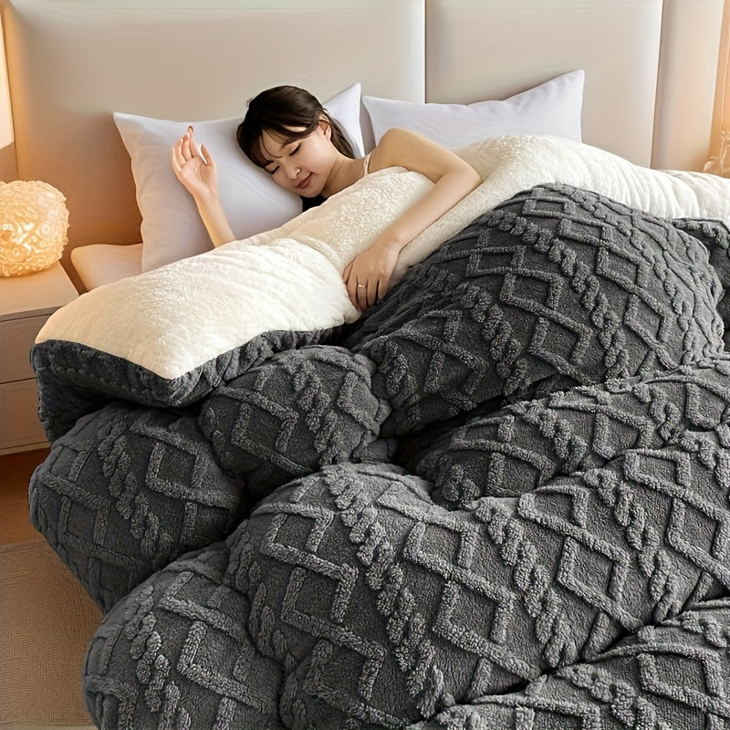 Thick Winter Blanket for Bed Soft Flannel & Artificial Lamb Cashmere Warm, Cozy & Comfortable Quilt Comforter