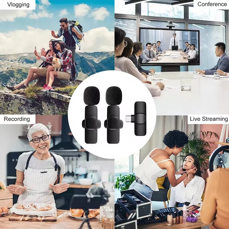 2-Pack Wireless Lavalier Microphones for iPhone, Android, and iPad Vlogging, Streaming, and Clear Voice Recording - CartRare