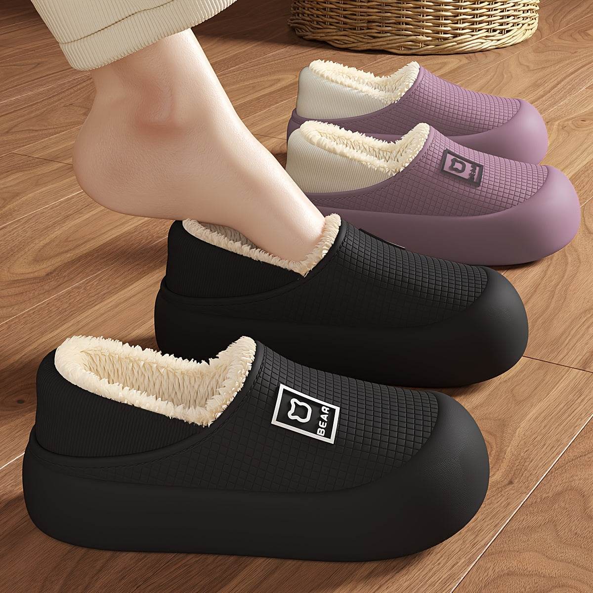 Winter Plush Slippers Soft Fleece Lining, Cushioned EVA Sole & Non-Slip TPR Grip Cozy Indoor Outdoor Home Slip-Ons for All Seasons - CartRare