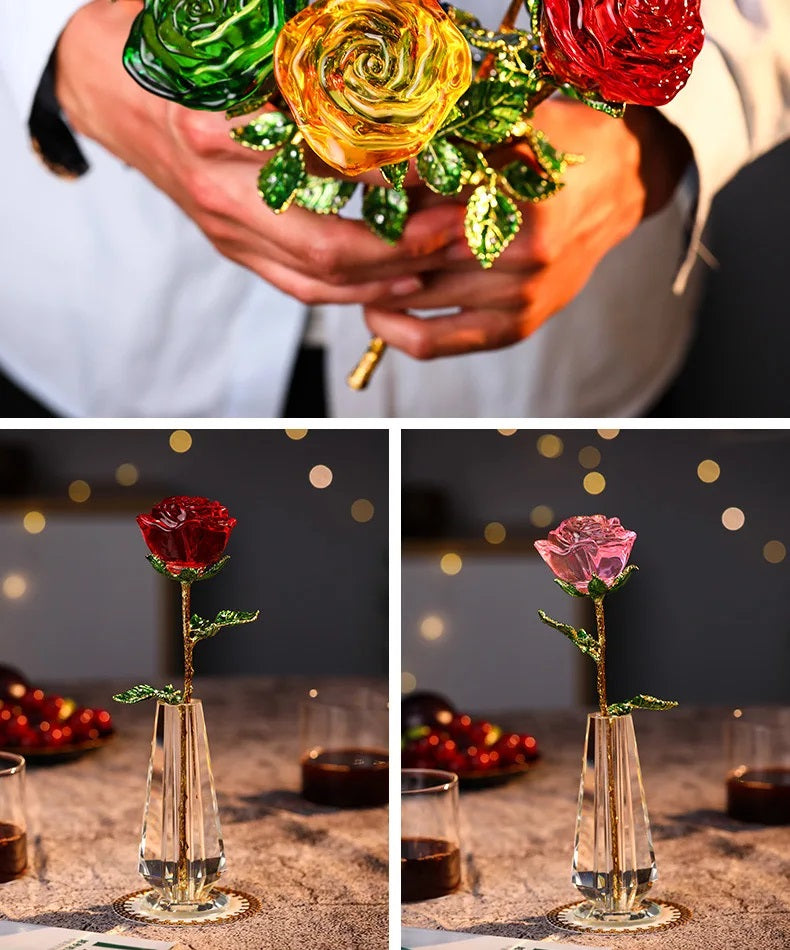 ⭐ Crystal Glass Rose Gift Set with Optional Vase