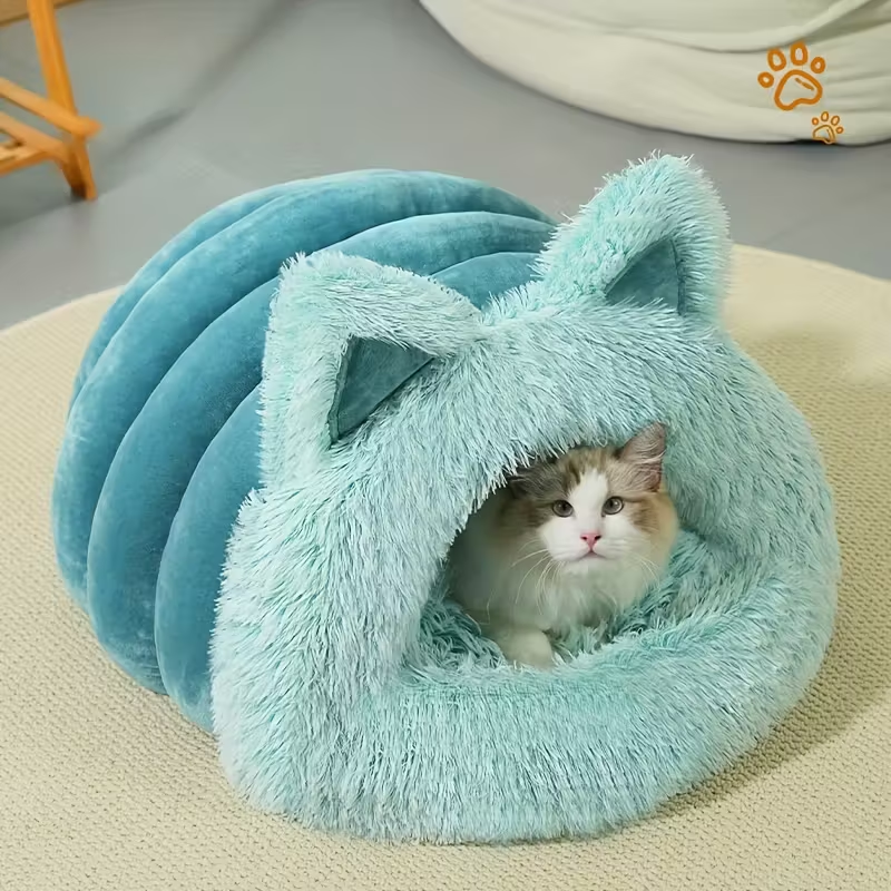 Winter Warm Fleece Cat Cave – Windproof 360° Thermal Comfort for Cats & Small Dogs