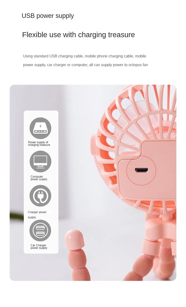 Mini Octopus Folding Fan – 5-in-1 Portable Silent Fan for Baby Stroller, Home & Travel - CartRare