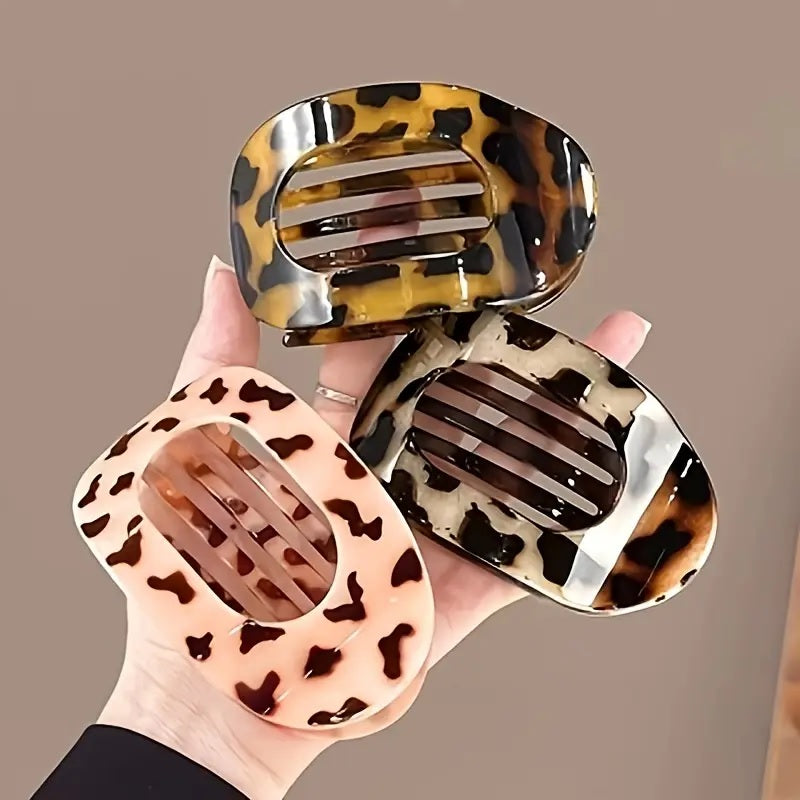 Leopard Matte Oval Hair Claw Clip – Curved Acrylic Barrette for Women’s Everyday Styling