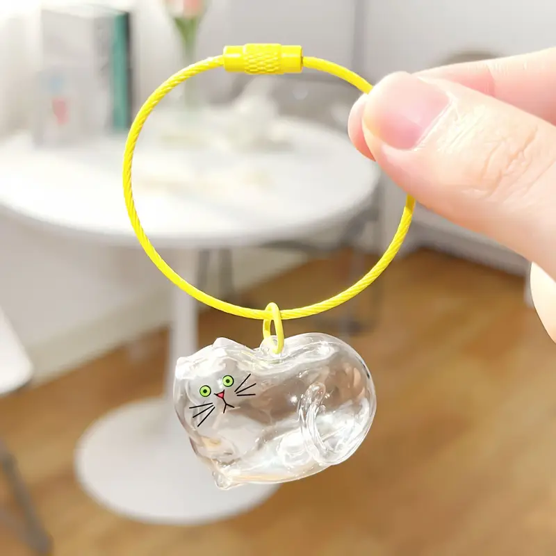 Cat Fur Memorial Keychain Transparent Pet Hair Keepsake Pendant