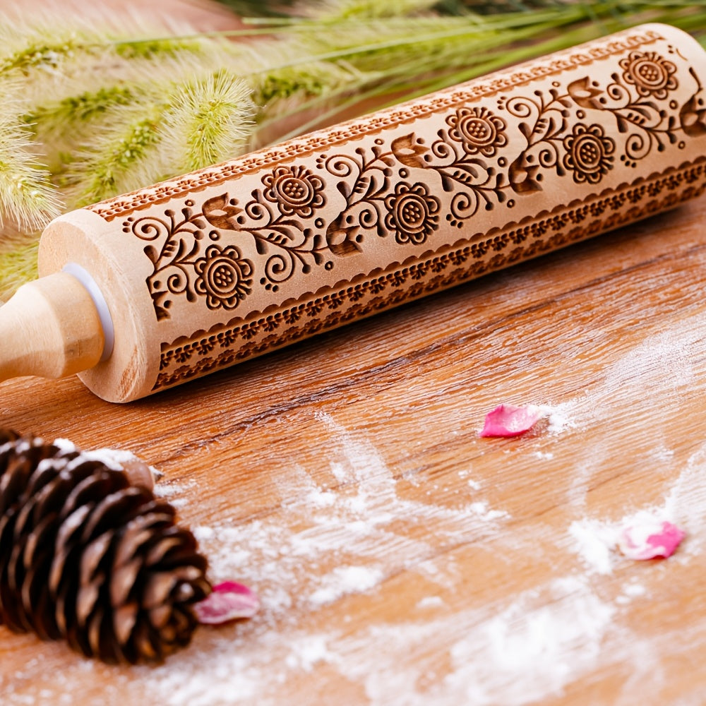 Premium Patterned Wooden Rolling Pin Embossed Dough & Baking Tool for All Designs