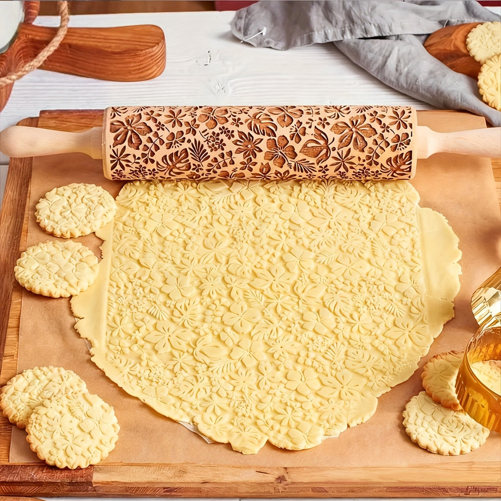 Premium Patterned Wooden Rolling Pin Embossed Dough & Baking Tool for All Designs