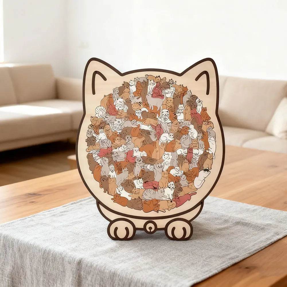 135-Piece Cat Shaped Wooden Puzzle – Colorful Morandi Animal Art Jigsaw - CartRare