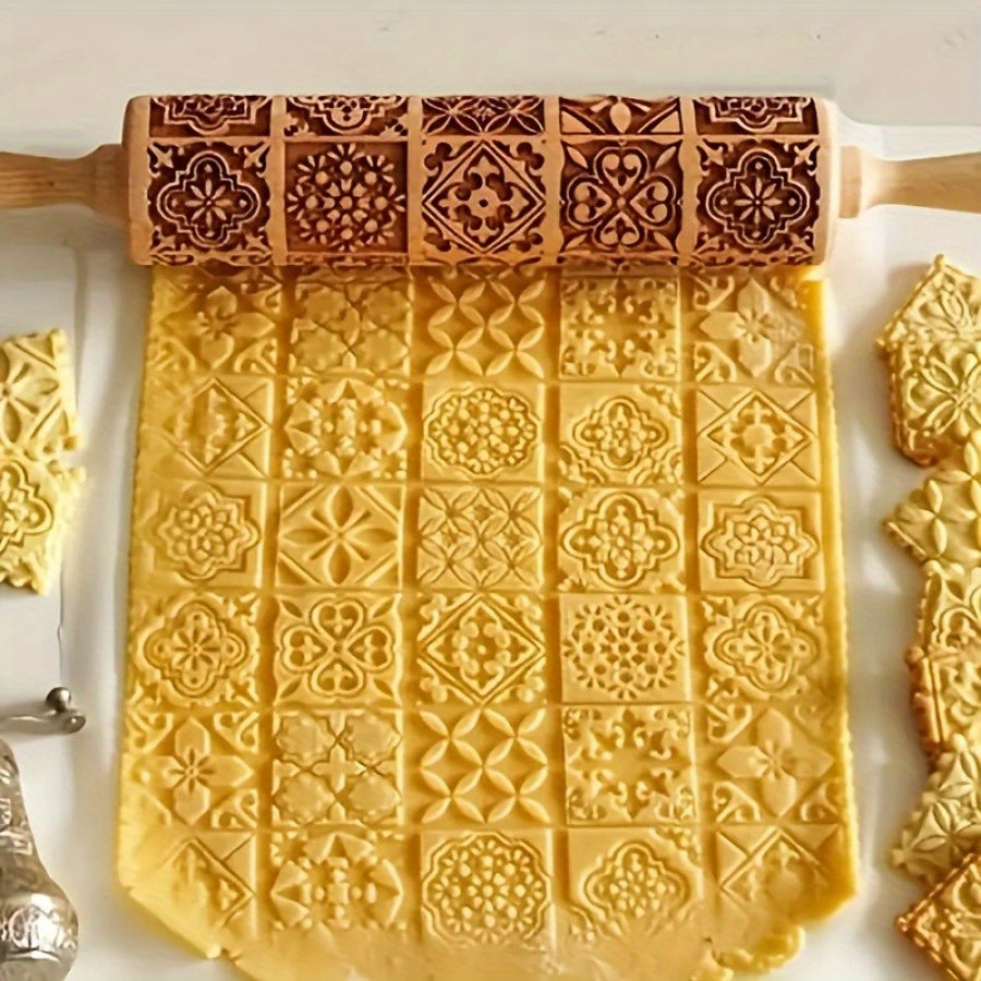 Premium Patterned Wooden Rolling Pin Embossed Dough & Baking Tool for All Designs