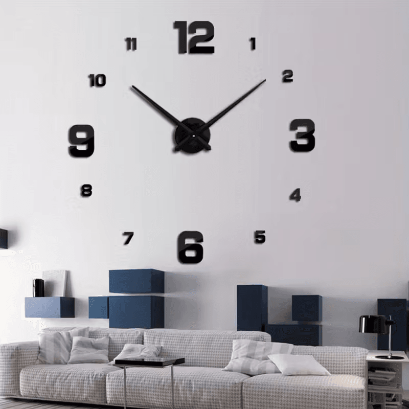 Creative Frameless Wall Clock – Modern 3D DIY Large Wall Décor for Living Room, Bedroom & Office - CartRare