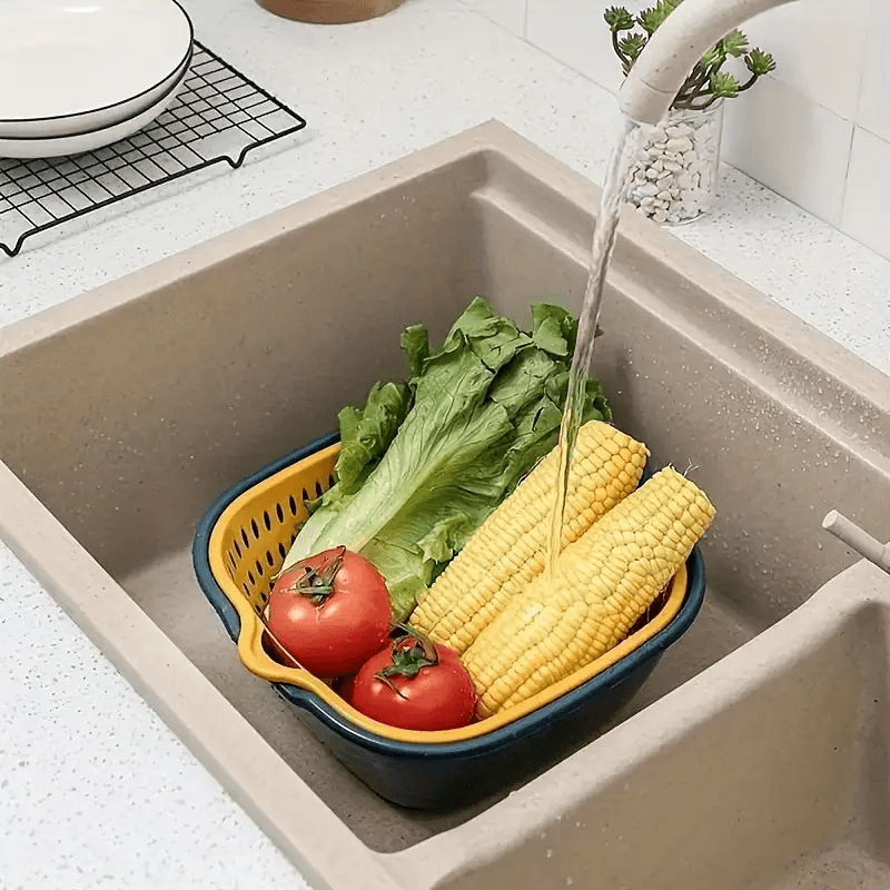 Double Layer Colander & Strainer Basket – Reusable Plastic Drain Basket for Kitchen, Fruits & Vegetables - CartRare