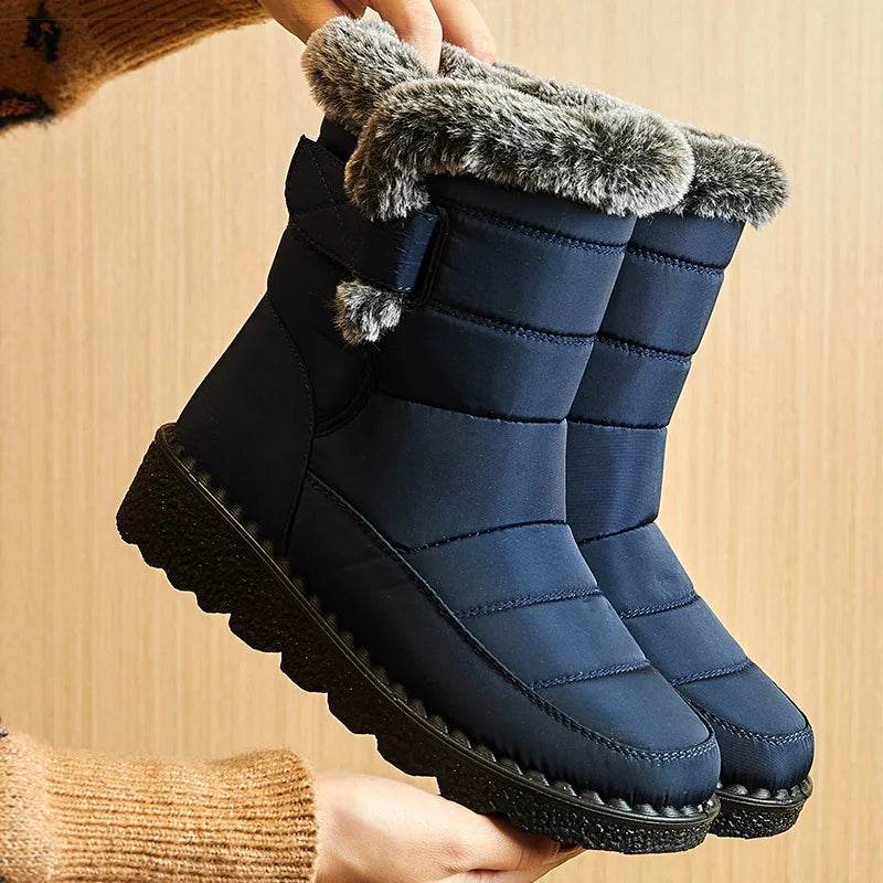 Women’s Waterproof Fur-Lined Ankle Boots – 2025 Trend Low-Heel Winter Shoes for Everyday Comfort - CartRare