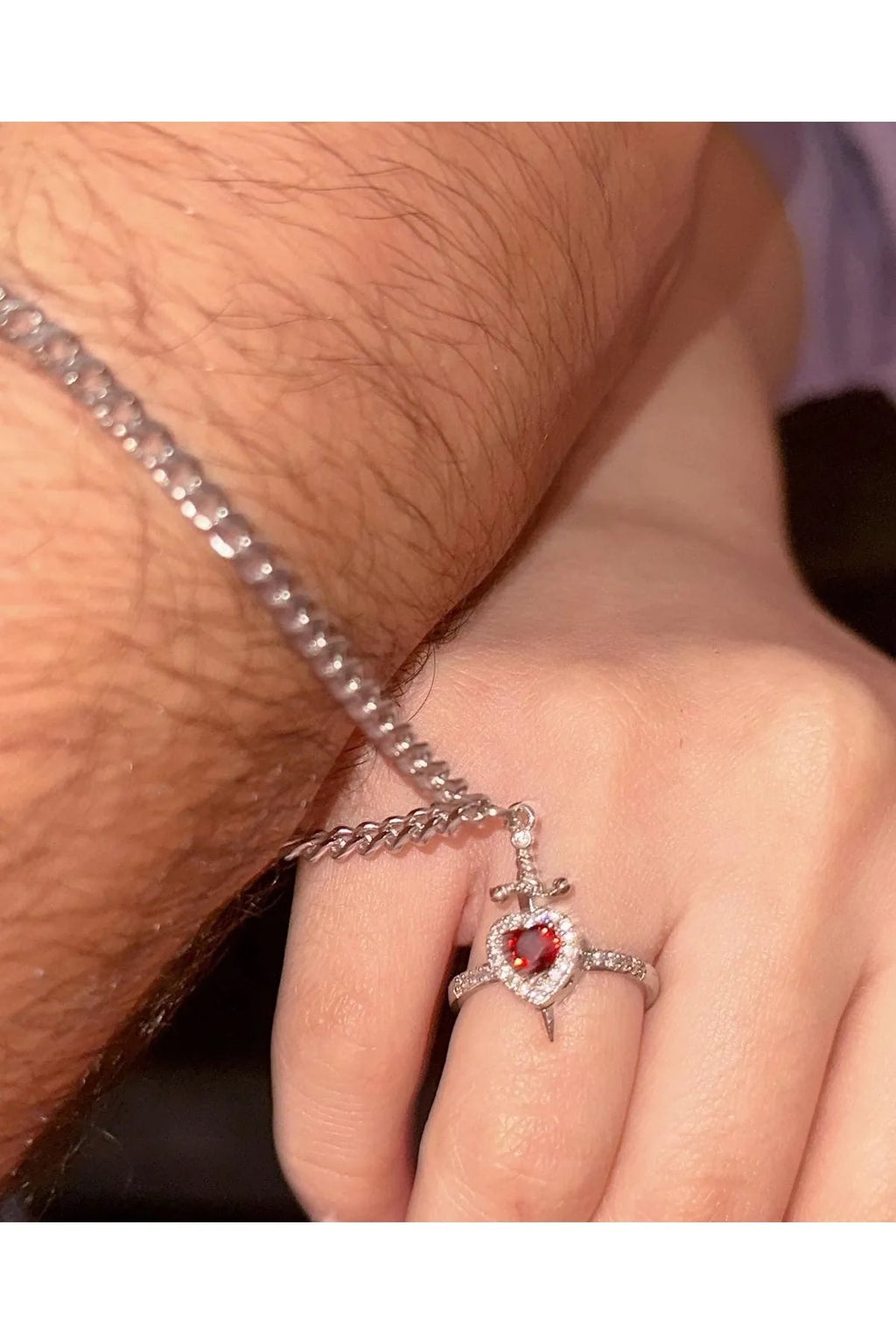 Heart Ring and Sword Necklace Set – Stainless Steel Couple Jewelry Gift - CartRare