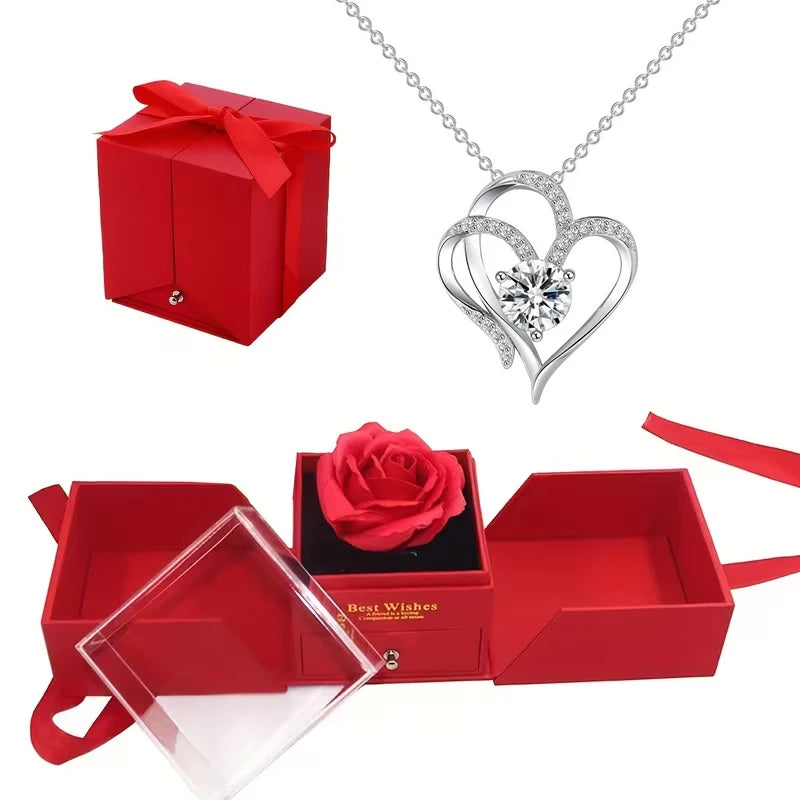 Women’s Double Heart Necklace – Romantic Jewelry in Rose Gift Box, Perfect Gift for Mother & Girlfriend on Valentine’s Day, Anniversary & Birthday