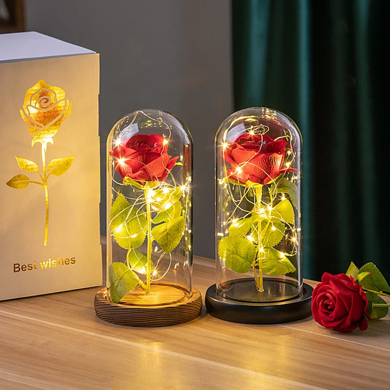 Eternal Rose LED Light in Glass Dome Romantic Gift Decor