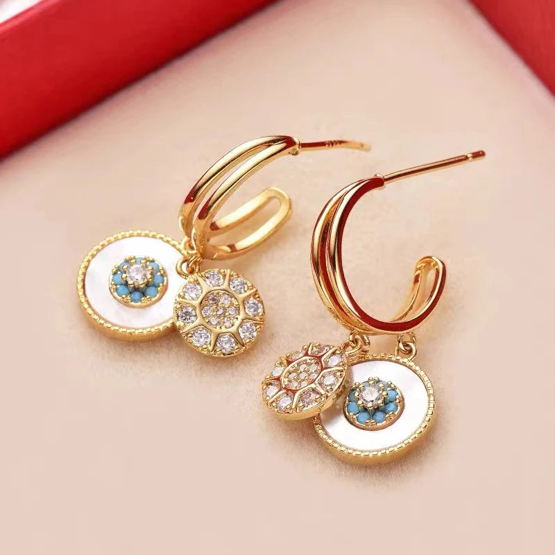 Vintage Boho Gold Plated Zirconia Hoop Earrings With Zirconia Accents