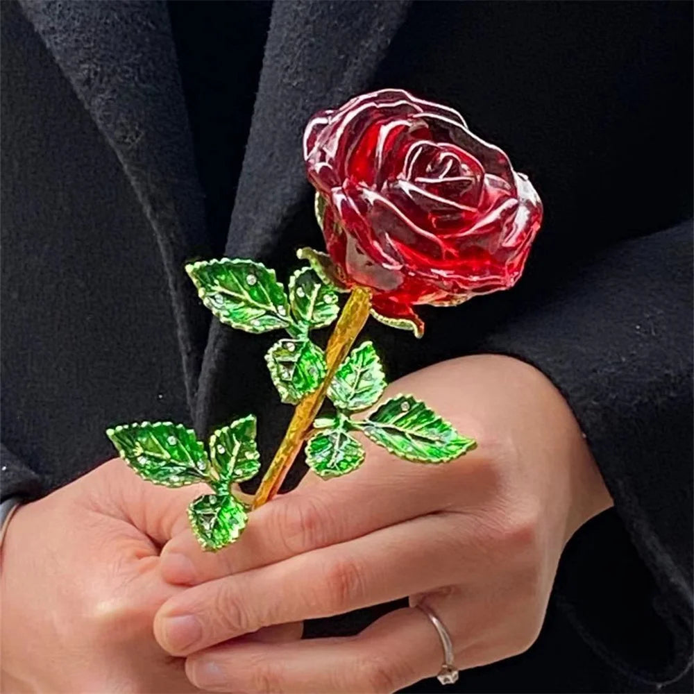 ⭐ Crystal Glass Rose Gift Set with Optional Vase