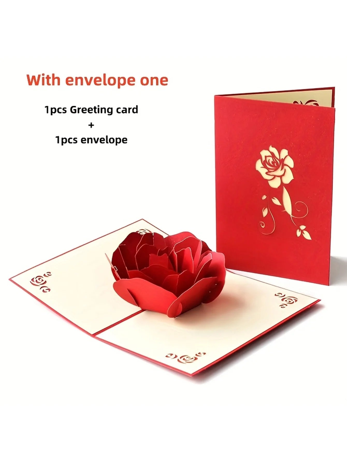 3D Pop-Up Rose Birthday Greeting Card with Envelope