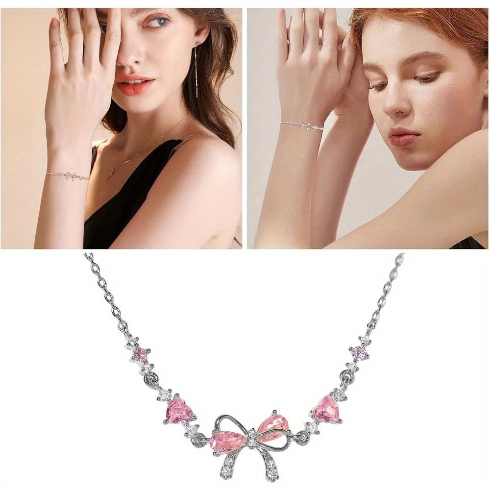 Elegant Zircon Bow Chain Bracelet for Women and Girls – Sweet, Shiny, Stylish Jewelry Gift - CartRare