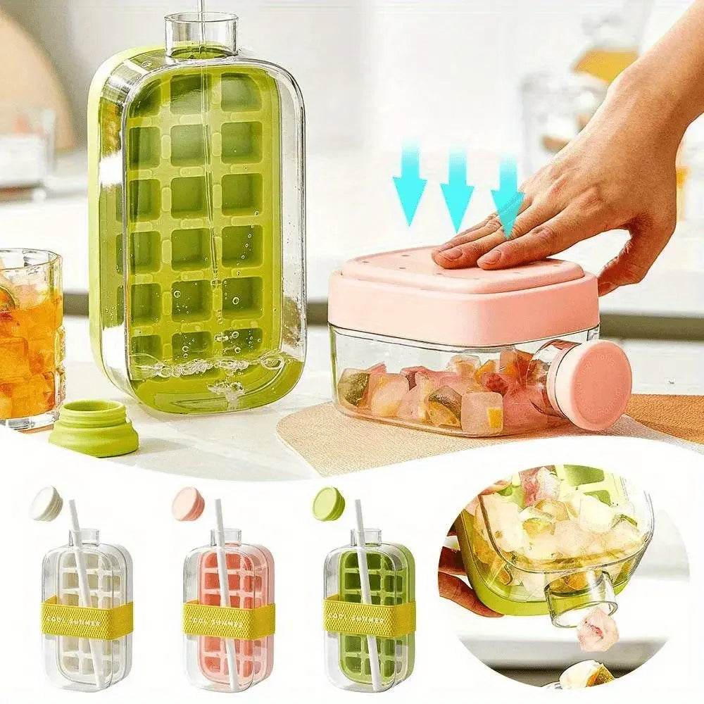 2-in-1 Ice Cube Tray & Water Bottle – Portable High-Capacity Ice Maker Mold for Home & Kitchen Summer Use - CartRare