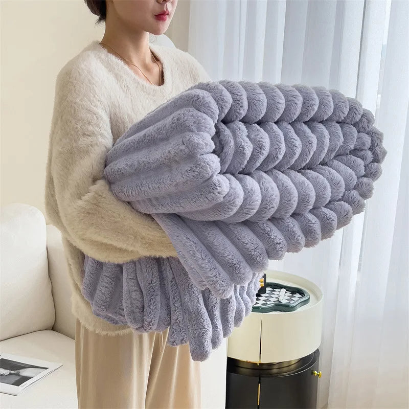 Light luxury Solid Color Multifunctional Rabbit Velvet Blanket - CartRare