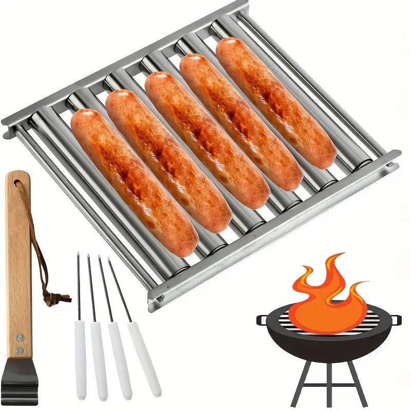 Stainless Steel Hot Dog Roller With Wooden Handle – BBQ Essential Tool - CartRare
