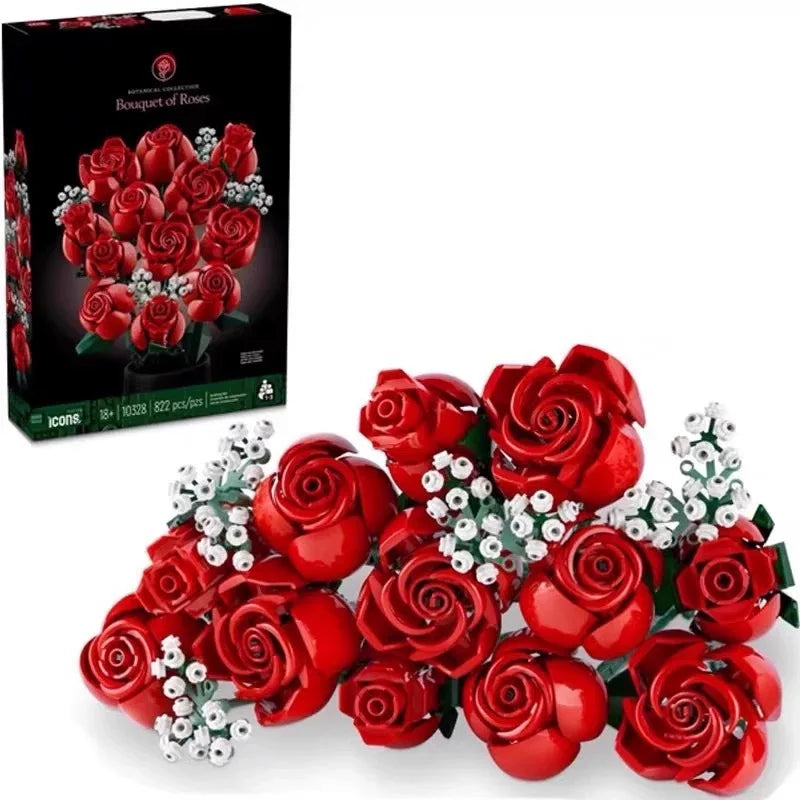 Red LEGO roses bouquet with white accents, perfect gift for Valentine’s Day or home decor