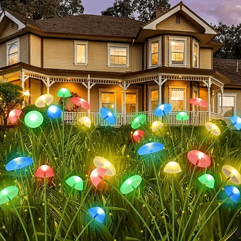 Solar Mushroom/Jellyfish LED Stake Lights – Outdoor Waterproof Garden Decor with Auto On/Off & Warm/RGB Color Modes (IP65, 600mAh) - CartRare