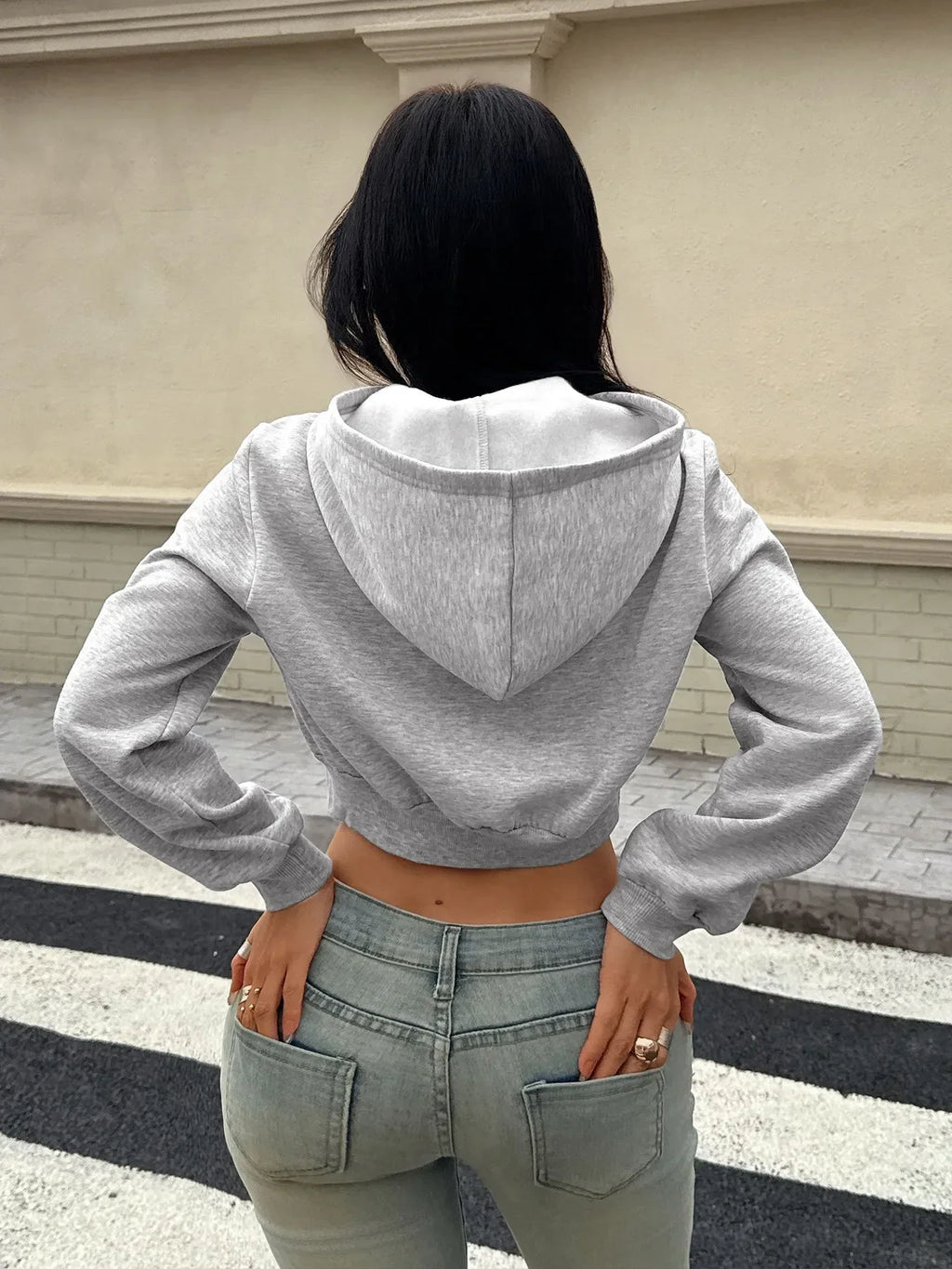 Cropped Zip-Up Long Sleeve Hoodie