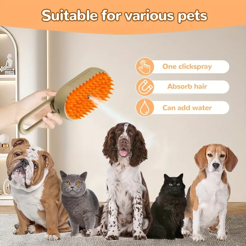 3-in-1 Electric Pet Brush – Steam Cleaner, Hair Remover & Massager for Dogs & Cats - CartRare