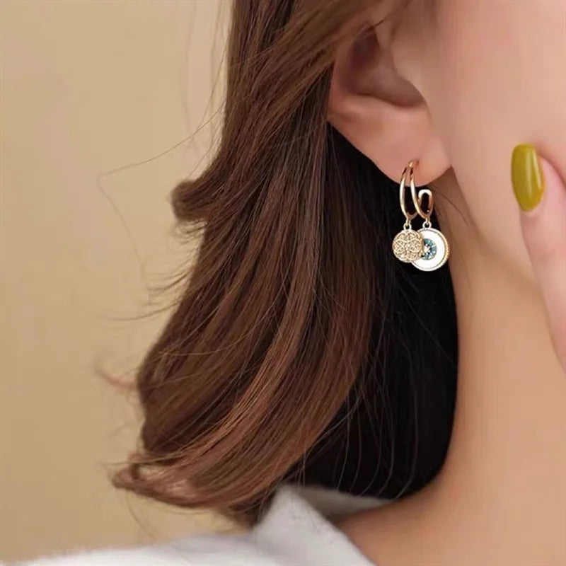 Vintage Boho Gold Plated Zirconia Hoop Earrings With Zirconia Accents