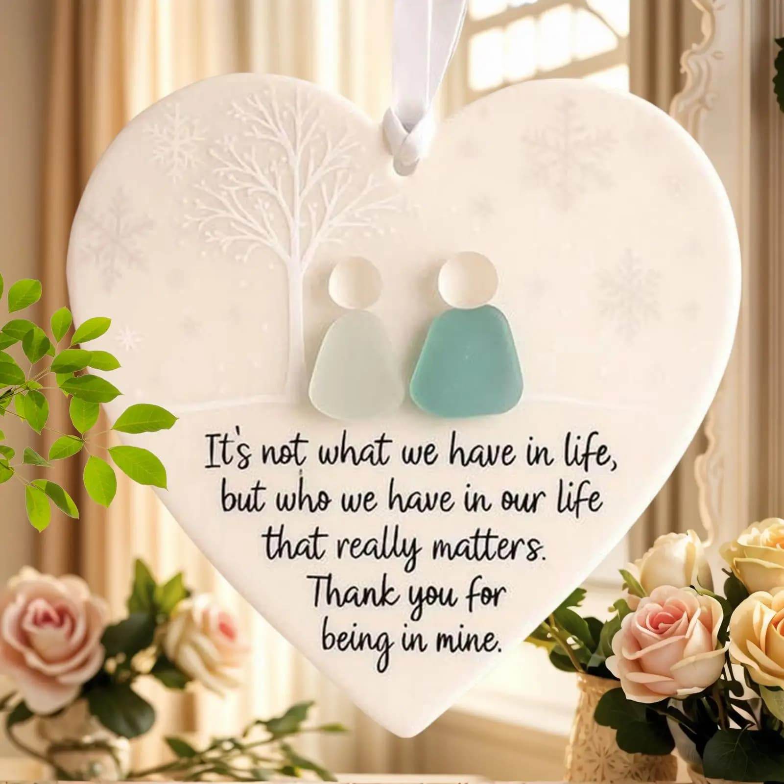 3D Printed Ceramic Love Heart Ornament for Friendship Decor - CartRare