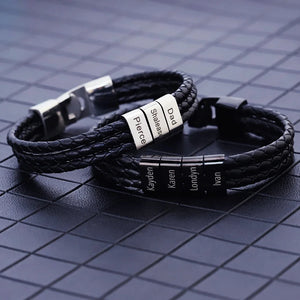 Personalized Men's Leather Bracelet – Custom Name Engraved Gift for Husband, Dad, Father's Day - CartRare