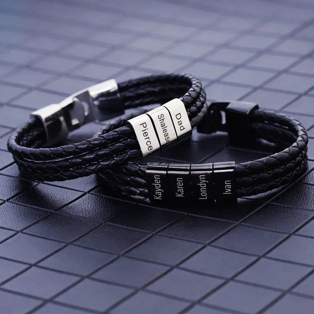 Custom Engraved Leather Bracelet – Gift for Husband, Dad, Him - CartRare