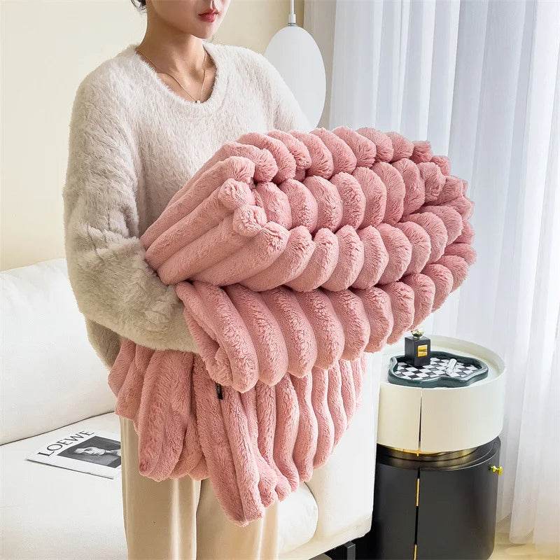 Light luxury Solid Color Multifunctional Rabbit Velvet Blanket - CartRare
