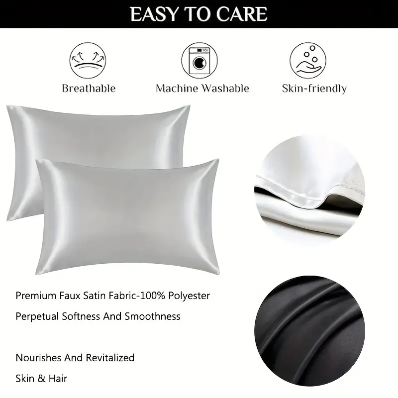 2 Pack Satin Silk Pillowcases for Hair & Skin – Soft, Smooth, Cooling Pillow Covers (Queen Size) - CartRare