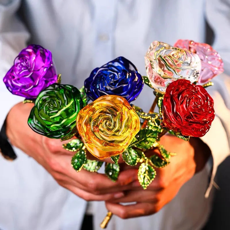 ⭐ Crystal Glass Rose Gift Set with Optional Vase