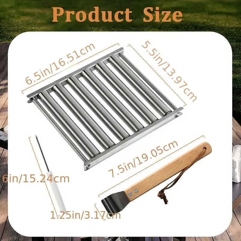 Stainless Steel Hot Dog Roller With Wooden Handle – BBQ Essential Tool - CartRare