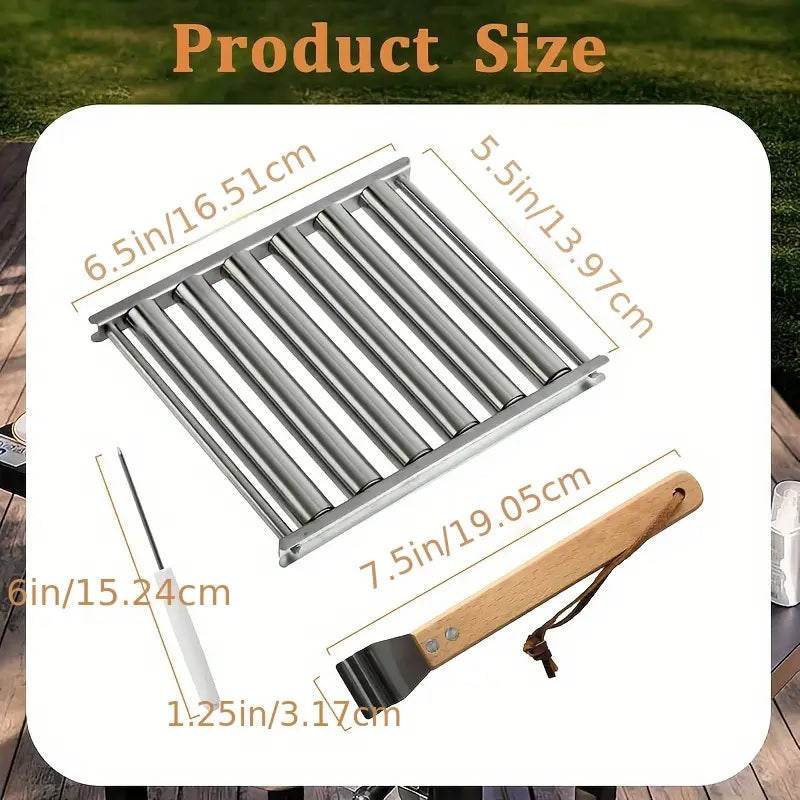 Stainless Steel Hot Dog Roller With Wooden Handle – BBQ Essential Tool - CartRare