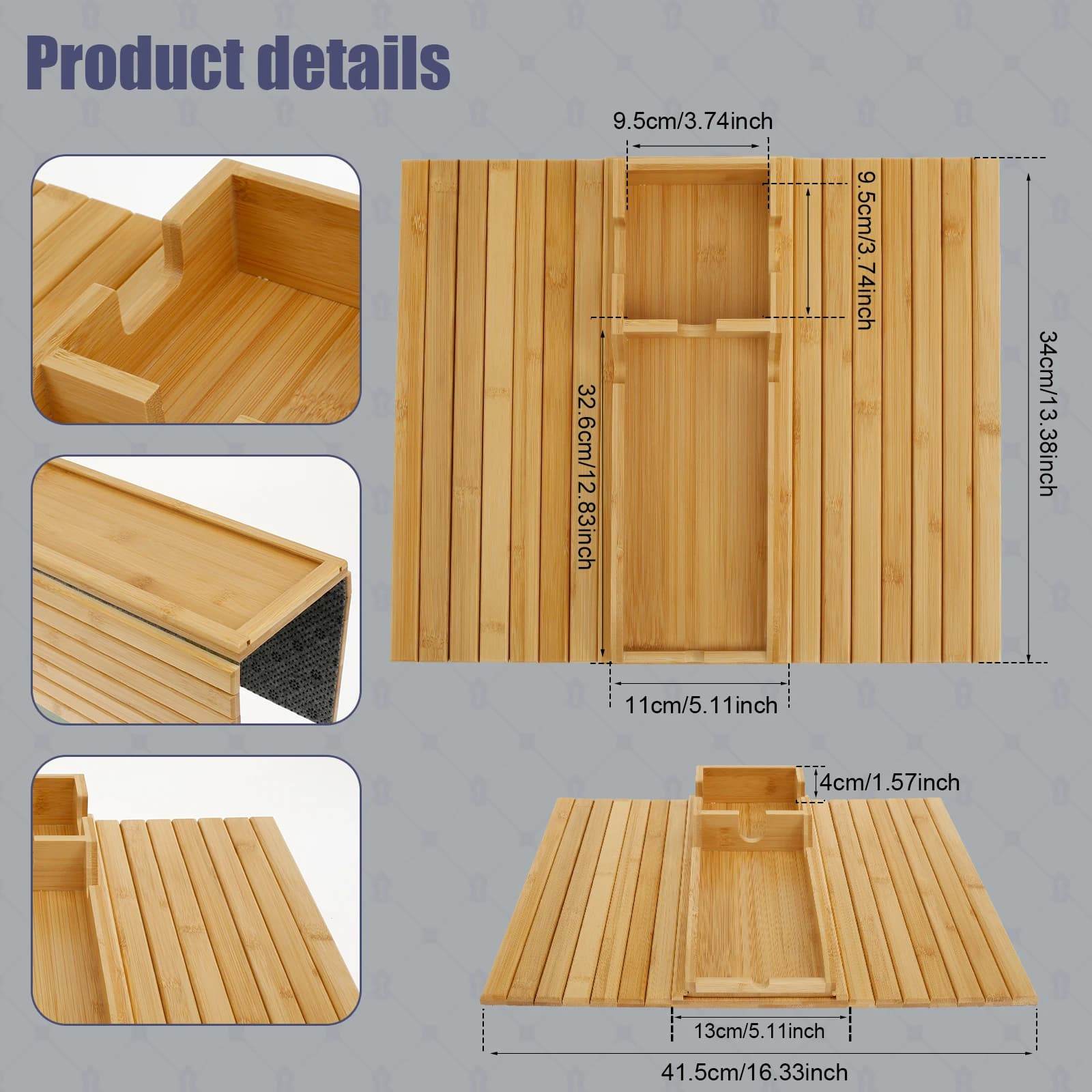 Foldable Wood Couch Cup Holder Tray for Sofa Armrest Drinks - CartRare