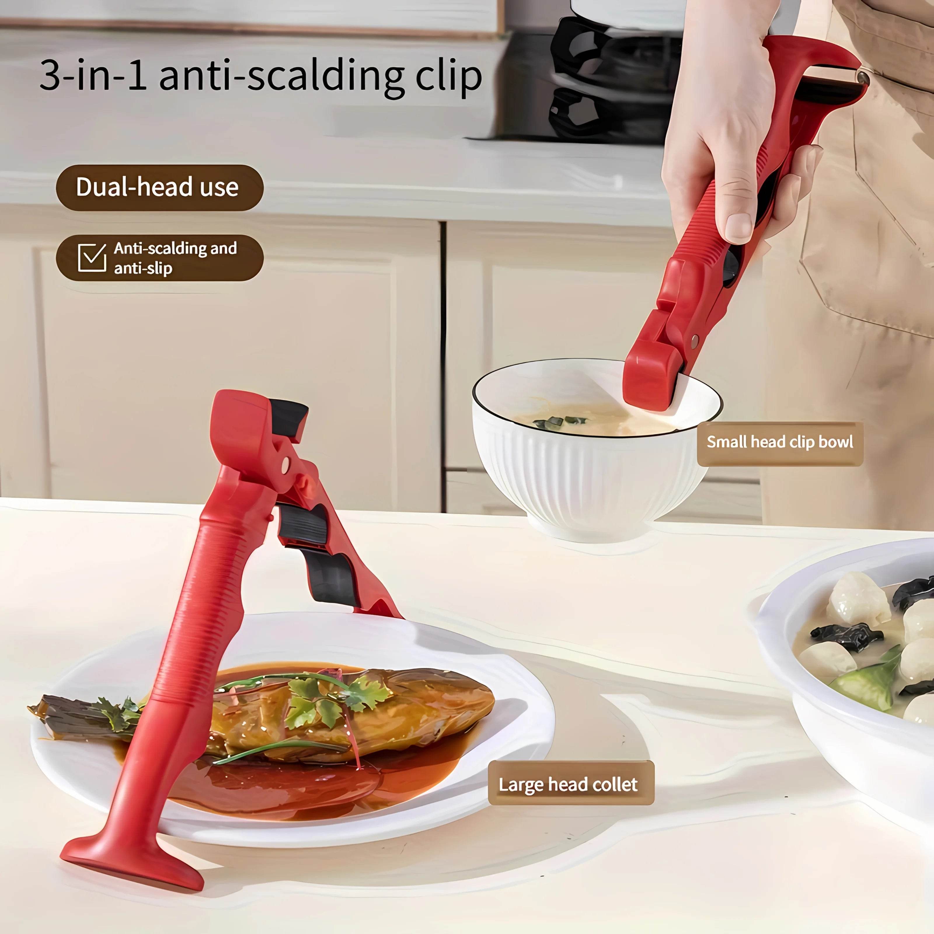 3-in-1 Anti-Scald Kitchen Clip – Multifunction Heat-Resistant Food Tong & Lid Lifter Tool - CartRare