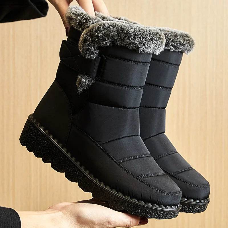 Women’s Waterproof Fur-Lined Ankle Boots – 2025 Trend Low-Heel Winter Shoes for Everyday Comfort - CartRare
