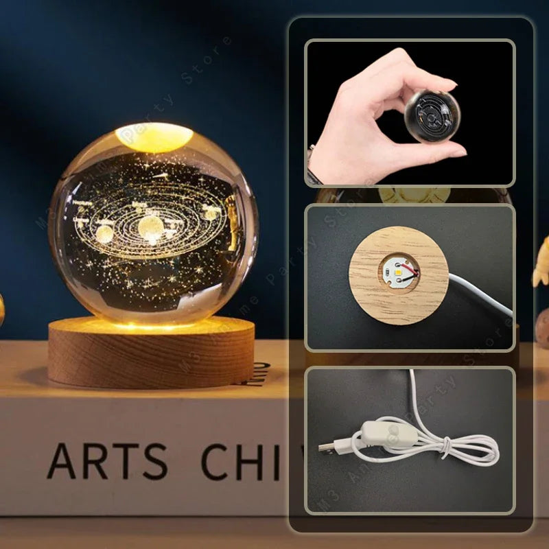 3D Crystal Crystal Ball Night Light – USB Powered LED Galaxy Lamp for Bedroom, Desk & Home Décor